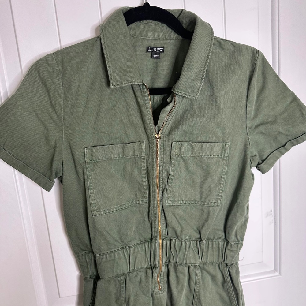 J‎ Crew army green zip front chino khaki utility dress size 4 casual - Picture 4 of 9